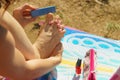 Woman pedicure outdoor Royalty Free Stock Photo