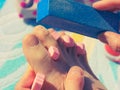 Woman pedicure outdoor Royalty Free Stock Photo