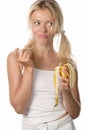 Woman with peel of banana Royalty Free Stock Photo