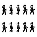 Woman people various walking position. Posture stick figure. Vector standing person icon symbol sign pictogram on white. Royalty Free Stock Photo
