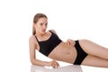 Woman with perfect body in black underwear Royalty Free Stock Photo