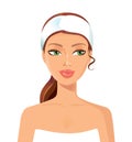 Woman perfect face with towel. Skin beauty spa skincare concept.