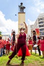 Woman performance with fire torches. Royalty Free Stock Photo