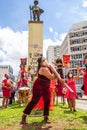 Woman performance with fire torches. Royalty Free Stock Photo