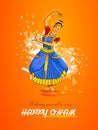Woman performing Mohiniyattam dance for Happy Onam festival of South India Kerala background