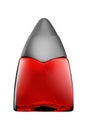 Woman perfume red triangular glass bottle with grey lid, isolated on white background, clipping path included Royalty Free Stock Photo