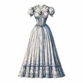 Victorian Era Dress Design Vector Illustration In Blue And White Glaze