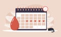 Woman period. Menstruation calendar shedule. Female critical day problems. Vector illustration in flat cartoon style Royalty Free Stock Photo