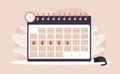 Woman period. Menstruation calendar shedule. Female critical day problems. Vector illustration in flat cartoon style Royalty Free Stock Photo