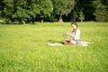 Woman person business nature outside with online technology. Computer outdoor. Student girl working on laptop, tablet in Royalty Free Stock Photo