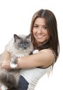 Woman with pet Ragdoll cat smiling Royalty Free Stock Photo