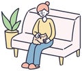 Woman petting cat at home Simple Illustration