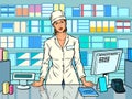 The woman pharmacist. Working in a pharmacy. Medicine sales