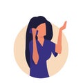 Woman with phone vector illustration technology icon. Business mobile and communication character female. Businesswoman call on Royalty Free Stock Photo