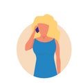 Woman with phone vector illustration technology icon. Business mobile and communication character female. Businesswoman call on Royalty Free Stock Photo