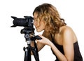 woman with photocamera and tripod