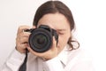 Woman photographer with camera Royalty Free Stock Photo