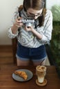 Woman Photographer Food Croissant Photography Concept