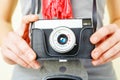 Woman photographer with lomo camera. Royalty Free Stock Photo