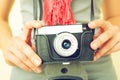 Woman photographer with lomo camera. Royalty Free Stock Photo