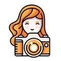 Woman photographer. Outlined vector illustration of a girl photographer with a dslr or mirrorless camera.