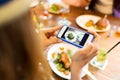 Woman photographing food by smartphone Royalty Free Stock Photo
