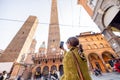Woman traveling in Bologna city, Italy Royalty Free Stock Photo