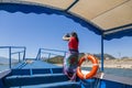 A woman photographs Lake Skadar from the side of a pleasure boat