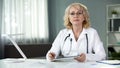 Woman physician with tablet hands, online consultation of patient, technologies Royalty Free Stock Photo