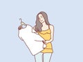 Woman pick her fashion outfit to hangout simple korean style illustration