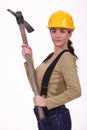 Woman with a pickaxe Royalty Free Stock Photo