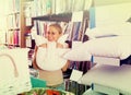 Ã¯Â»Â¿woman picking soft pillow Royalty Free Stock Photo