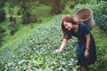 A woman picking tea leaf in a highland tea plantation Royalty Free Stock Photo