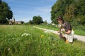 Woman picking wild flowers