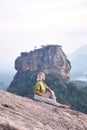 Woman on Pidurangala Rock with View on Sigiriya Royalty Free Stock Photo