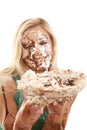Woman with pie and messy face