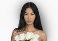 Woman Pierced Nose Ring Bare Chest Arts Flower Bouquet Royalty Free Stock Photo