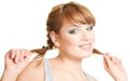 Woman with pigtails