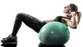 Woman pilates fitness swiss ball exercises silhouette isolated Royalty Free Stock Photo