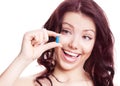 Woman with a pill Royalty Free Stock Photo
