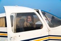 Woman pilot in the aircraft Royalty Free Stock Photo