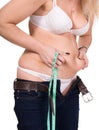 Woman pinching her fat tummy Royalty Free Stock Photo