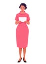 Woman in pink business dress