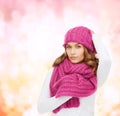 Woman in pink hat and scarf Royalty Free Stock Photo