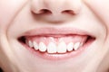 Woman with pink lips and healthy dentes.Girl is smiling