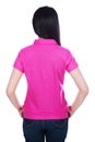 Woman in pink polo shirt isolated on a white background Royalty Free Stock Photo