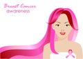 Woman with pink ribbon hair. Symbol of Breast cancer awareness. Royalty Free Stock Photo