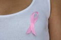 Woman with pink ribbon to support breast cancer cause, Royalty Free Stock Photo