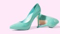 Woman Pink Shoes Banner. High heels closeup. Top view. Women fashion. Ladies accessories. Girly casual formal shoe isolated Royalty Free Stock Photo