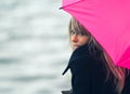 Woman with pink umbrella Royalty Free Stock Photo